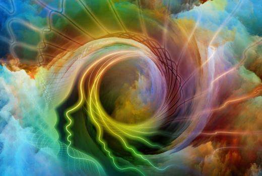 Arte astratta con colori vivaci e linee fluide.